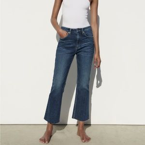 Zara Flare Crop Dark Wash Jeans
